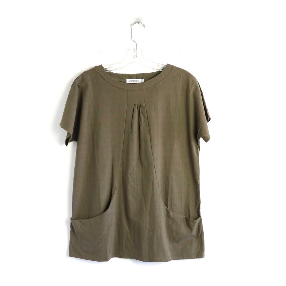 Brown lagenlook cotton top short sleeve tee M Misslook medium NWOT new summer